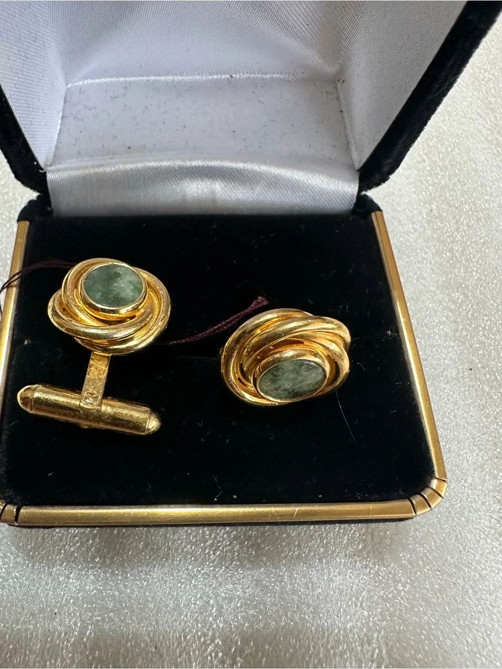 Vintage Hayward Gold-Tone Green Cabochon Cufflinks